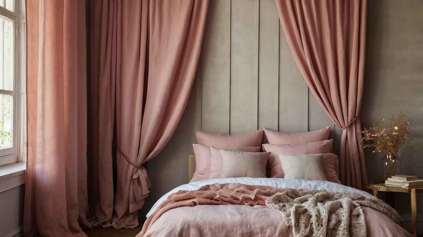 pink linen curtains